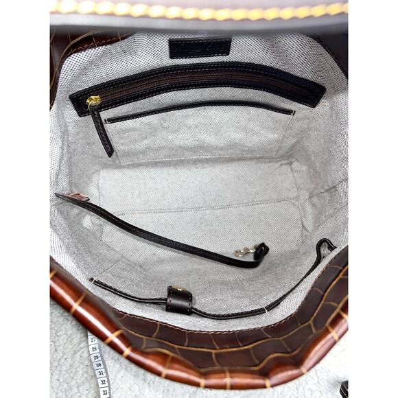 Dooney & Bourke Duck Logo Brown Embossed Crocodile Leather Purse Toe Handbag - Picture 12 of 12